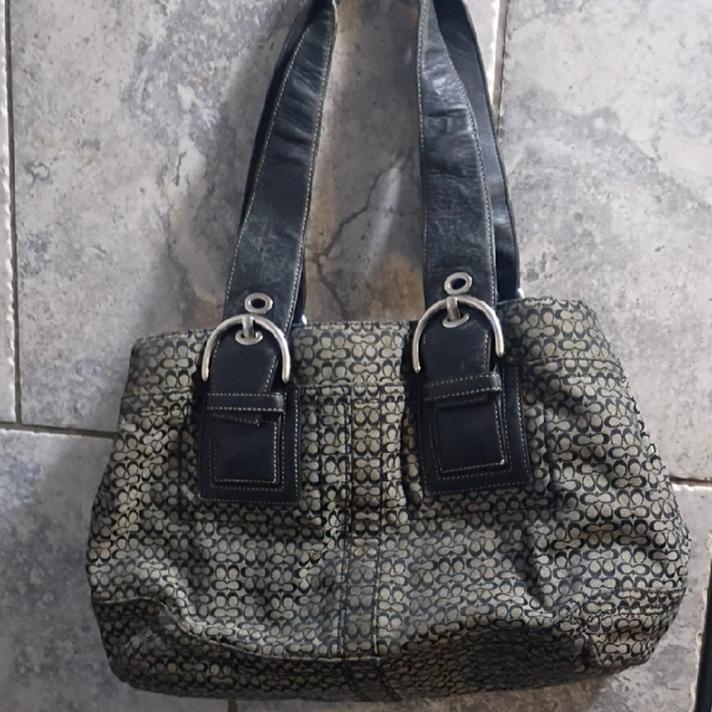 Coach Black and Gray Patterned Shoulder Bag